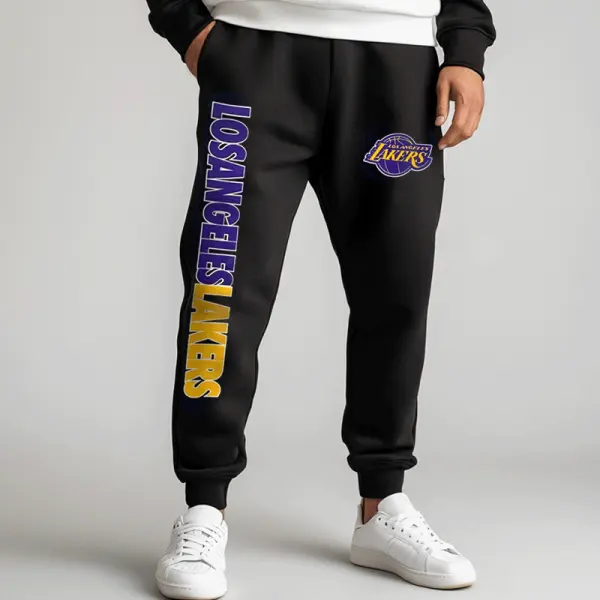 Men's Fashionable Casual Basketball Los Angeles Lakers Print Drawstring Sweatpants - Wayrates.com 