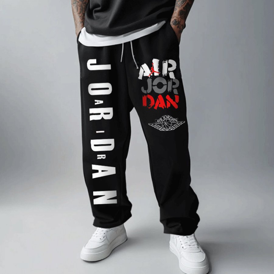 

Men's Fashionable Casual Basketball Graffiti Print Drawstring Sweatpants