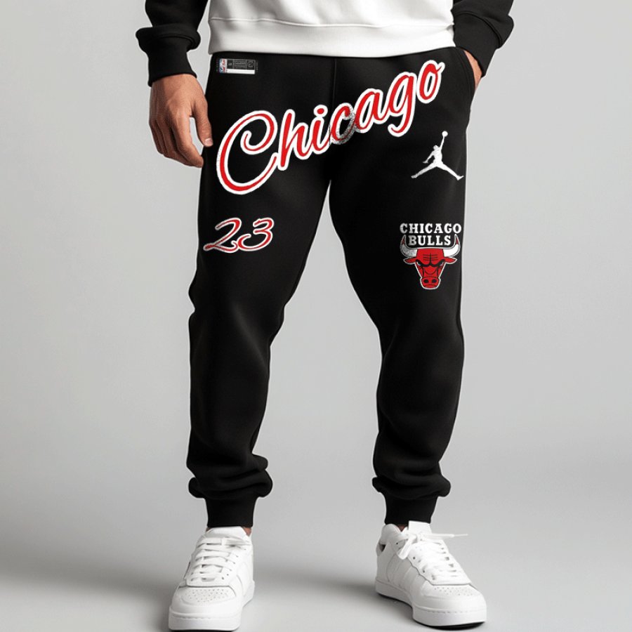 

Men's Fashionable Casual Basketball Chicago Print Drawstring Sweatpants