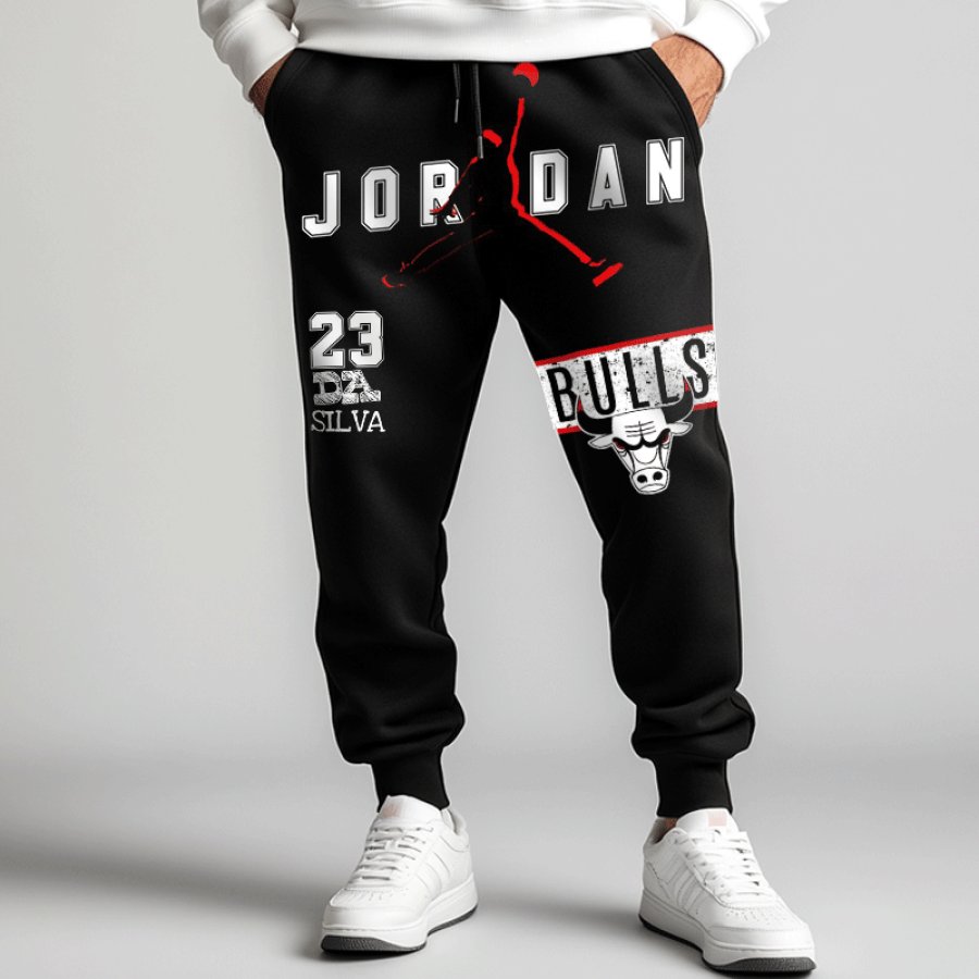 

Men's Fashionable Casual Basketball Chicago Print Drawstring Sweatpants