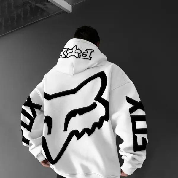 Oversized Hoodie Racing Graphic Print Hooded Sweatshirt - Elementnice.com 