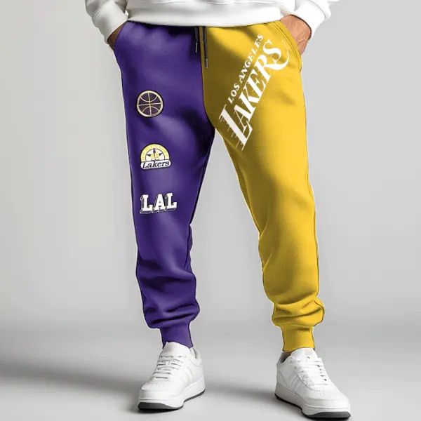 Men's Fashionable Casual Basketball Los Angeles Lakers Print Drawstring Sweatpants - Wayrates.com 