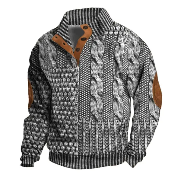 Men's Vintage 3D Print Stand Collar Buttons Sweatshirt - Cotosen.com 