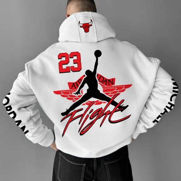 Men's Retro Basketball Sports Print Oversized Casual White Hoodie - Dozenlive.com 