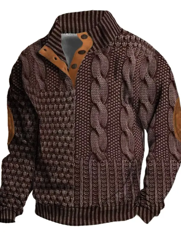 Men's Vintage 3D Print Stand Collar Buttons Sweatshirt - Simplyion.com 