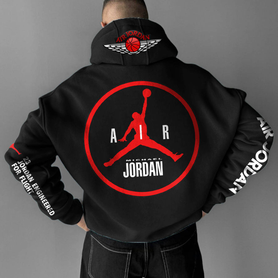 

Men's Retro Basketball Print Oversized Casual Hoodie