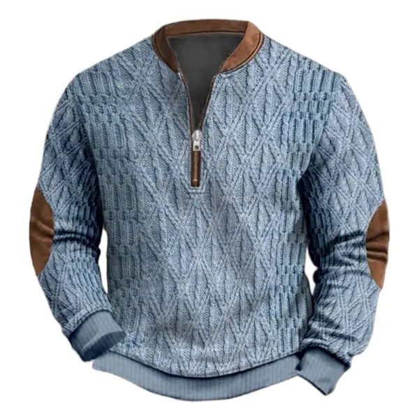 Men's Vintage 3D Print Color Block Henley Zipper Long Sleeve Sweatshirt - Upgradecool.com 