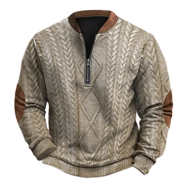 Men's Vintage 3D Print Color Block Henley Zipper Long Sleeve Sweatshirt - Rabclub.com 