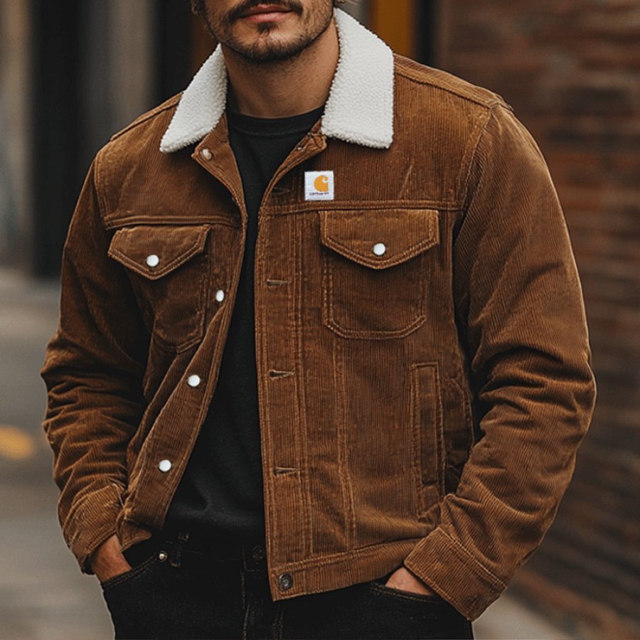 

Men's Corduroy Lamb Wool Collar Patchwork Jacket
