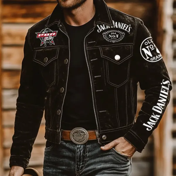 Men's Western Cowboy Outdoor PBR Teams Black Long Sleeved Jacket - Dozenlive.com 