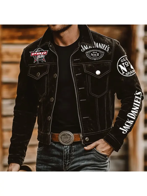 Men's Western Cowboy Outdoor PBR Teams Black Long Sleeved Jacket - Ootdmw.com 