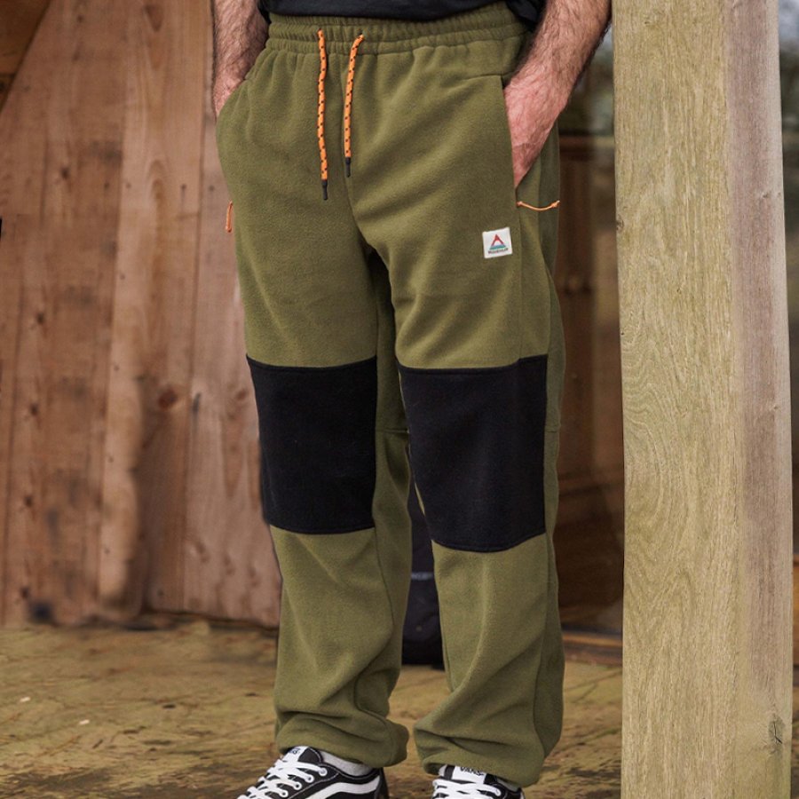 

Men's Vintage Polar Fleece Color Block Outdoor Multi-pocket Pants Trousers