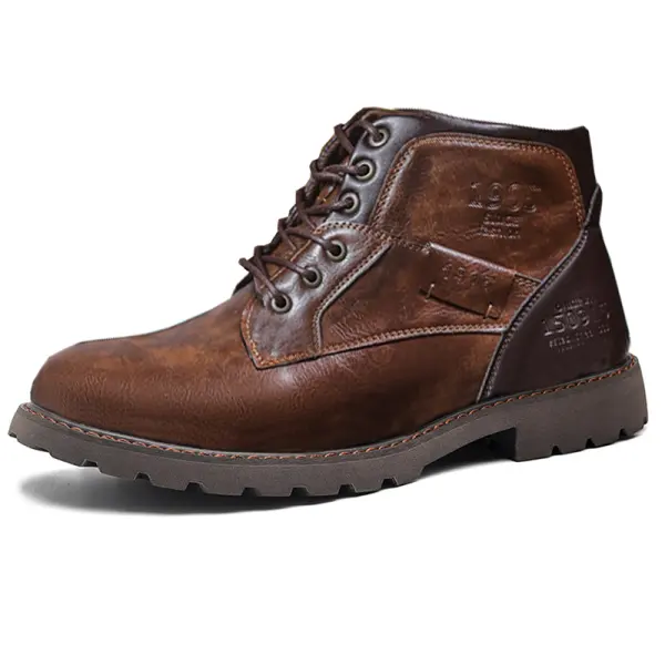 Men's Waterproof And Wear-resistant Spliced ​​lace-up Side Zipper Low-cut Cowboy Boots - Elementnice.com 