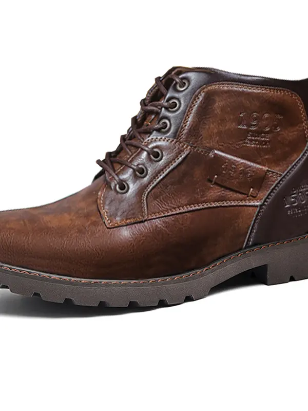 Men's Waterproof And Wear-resistant Spliced ​​lace-up Side Zipper Low-cut Cowboy Boots - Pragmaace.com 