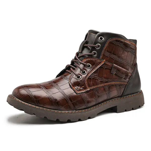 Men's Waterproof Wear-resistant Stitching Lace-up Crocodile Pattern Upper Low-cut Work Boots - Cotosen.com 