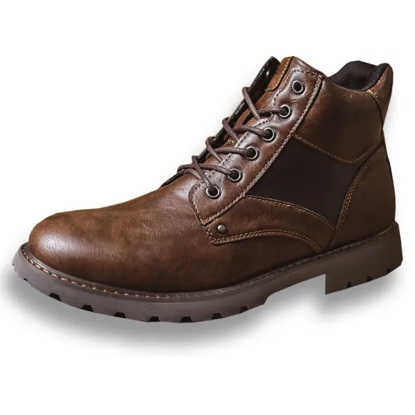 Men's Waterproof Wear-resistant Spliced ​​lace-up Side Zipper Low-cut Work Boots - Rabclub.com 