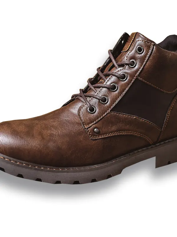Men's Waterproof Wear-resistant Spliced ​​lace-up Side Zipper Low-cut Work Boots - Pragmaace.com 