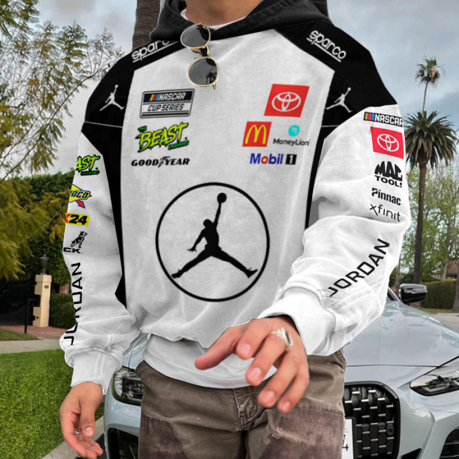 

Men's Retro Basketball Racing Car Print Casual Hoodie