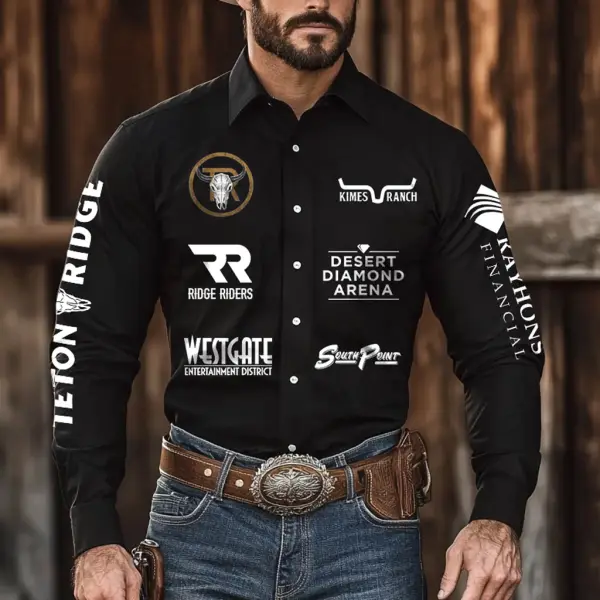 Men's Western Cowboy Outdoor PBR Teams Ridge Riders Long Sleeved Black Shirts - Menzfolk.com 