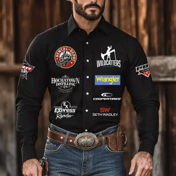 Men's Western Cowboy Outdoor PBR Teams OW Long Sleeved Black Shirts - Menzfolk.com 