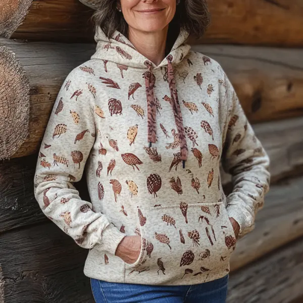 Women's Vintage Western Cowboy Turkey Printed Thanksgiving Hoodies - Elementnice.com 