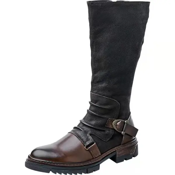 Men's Boots Vintage Western Cowboy Style Stitched Solid Color Captain Jack's Round Toe High-top Martin Boots - Manlyhost.com 