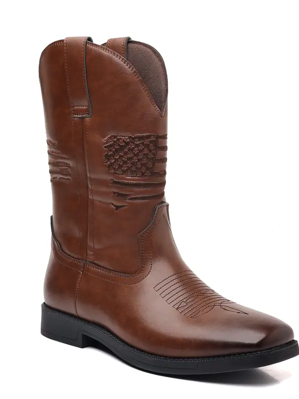 Men's Vintage American Flag Embossed Retro Boots Cowboy Boots - Pragmaace.com 