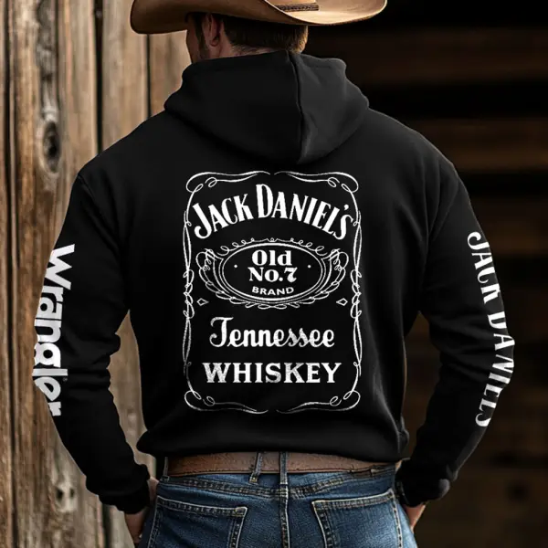 Men's Western Cowboy Outdoor PBR Pocket Long Sleeve Black Hoodie - Cotosen.com 