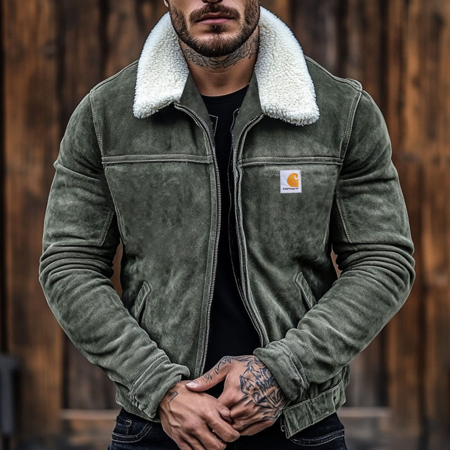 

Men's Vintage Suede Pocket Fleece Lapel Collar Outdoor Motorcycle Jacket
