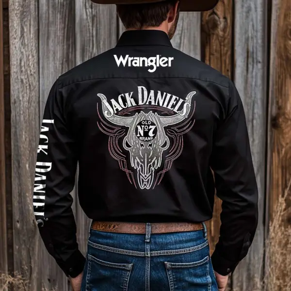 Men's Western Cowboy Outdoor PBR Whiskey Cowboy Long Sleeved Black Shirts - Anurvogel.com 