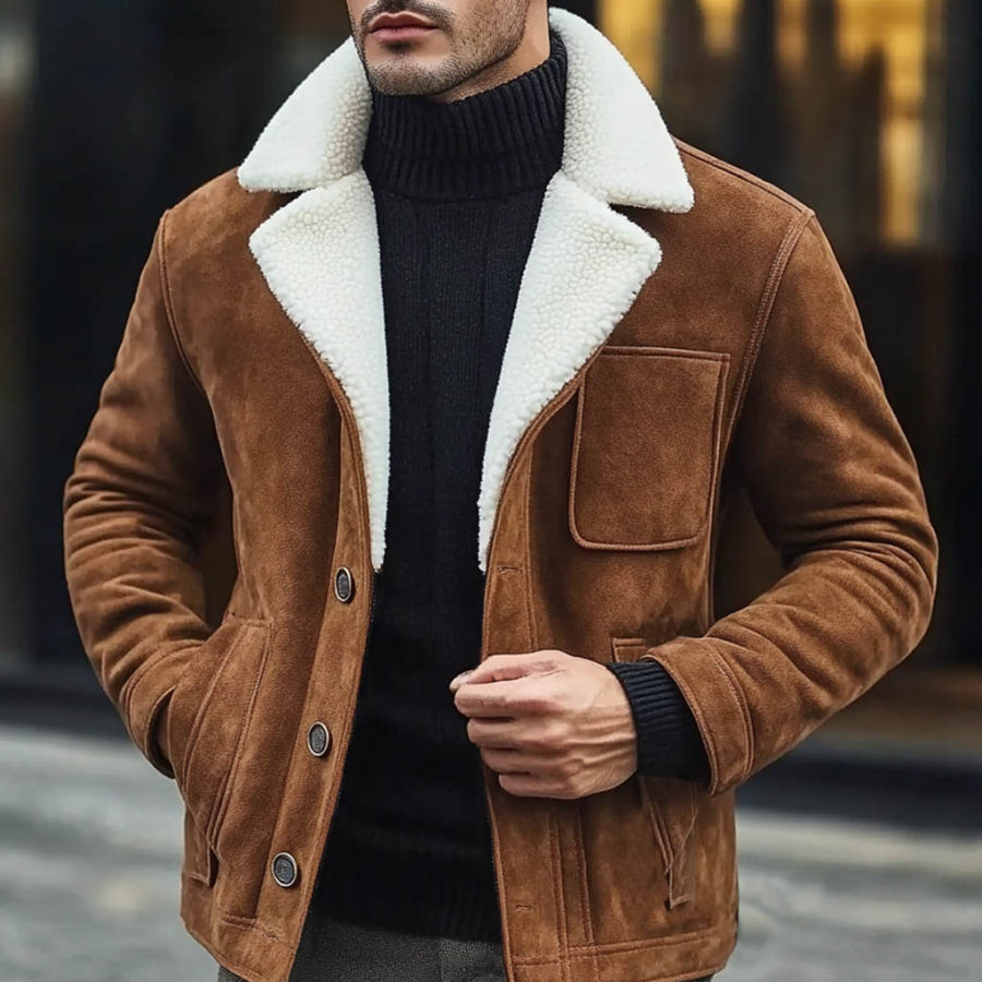 

Men's Vintage Suede Pocket Fleece Lapel Collar Outdoor Motorcycle Jacket