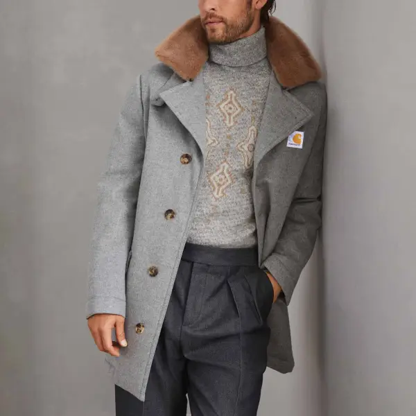 Men's Vintage Fleece Lapel Wool Jacket Mid-length Coat - Wayrates.com 