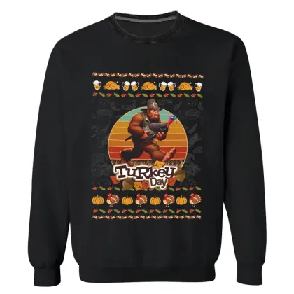 Unisex Turkey Day Bigfoot Thanksgiving Print Sweater