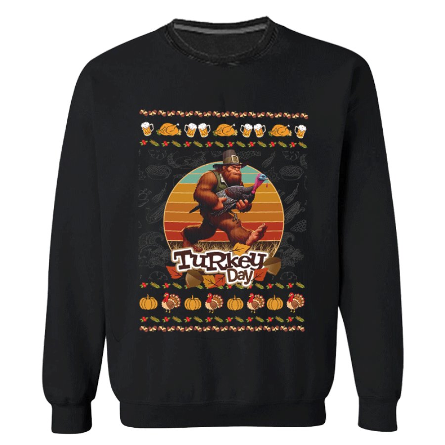 

Unisex Turkey Day Bigfoot Thanksgiving Print Sweater