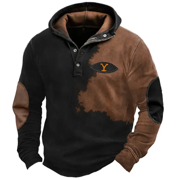 Men's Vintage Color Block Yellowstone Henley Hoodie - Menzfolk.com 