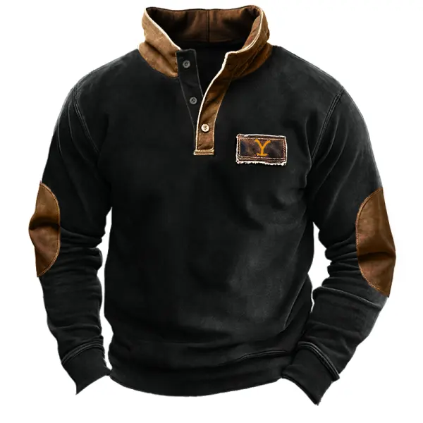 Men's Vintage Color Block Yellowstone Henley Sweatshirt - Menzfolk.com 