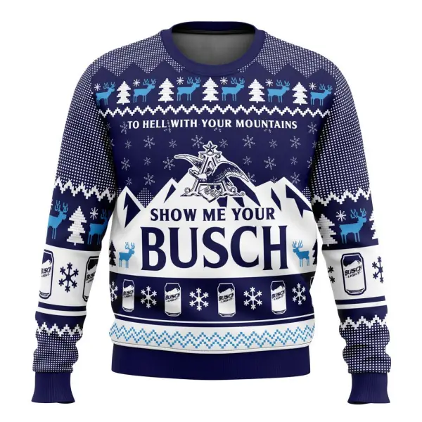 Men's Vintage Show Me Your Beer 3D Print Crew Neck Ugly Christmas Sweatshirt - Trisunshine.com 