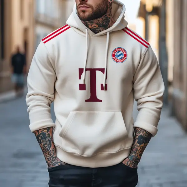 Men's Football Munich Pocket Long Sleeve Beige Hoodie - Menzfolk.com 