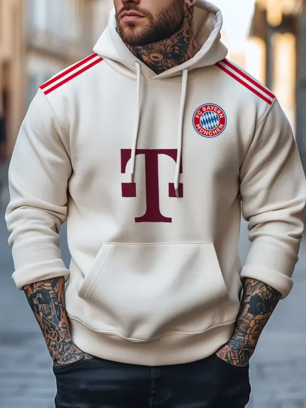 Men's Football Munich Pocket Long Sleeve Beige Hoodie - Pragmaace.com 