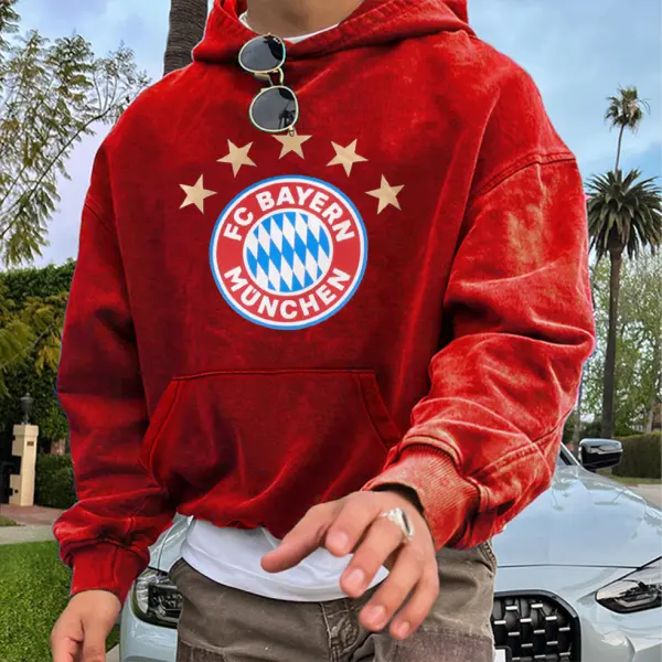 Unisex FC Bayern Football Racing Print Red Oversized Hoodie - Menzfolk.com 