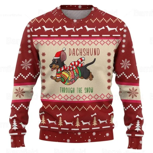 Dachshund Through The Snow Christmas Gift Ugly Sweatshirt - Wayrates.com 