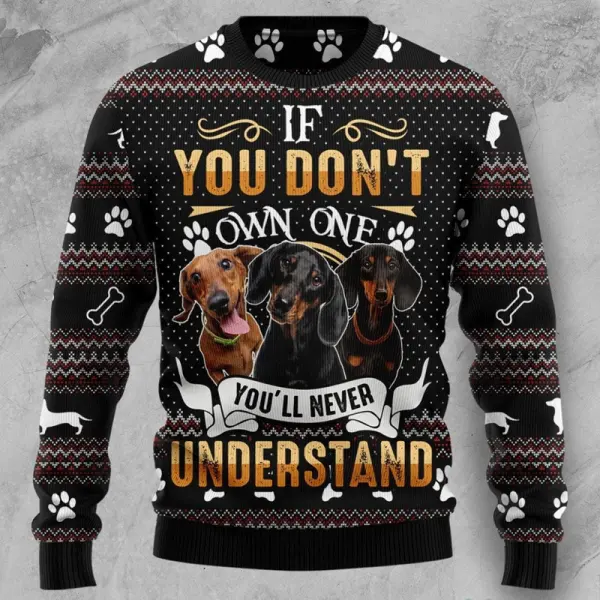 Unisex 3D Dachshund Through The Snow Christmas Funny Black Ugly Sweatshirt - Wayrates.com 