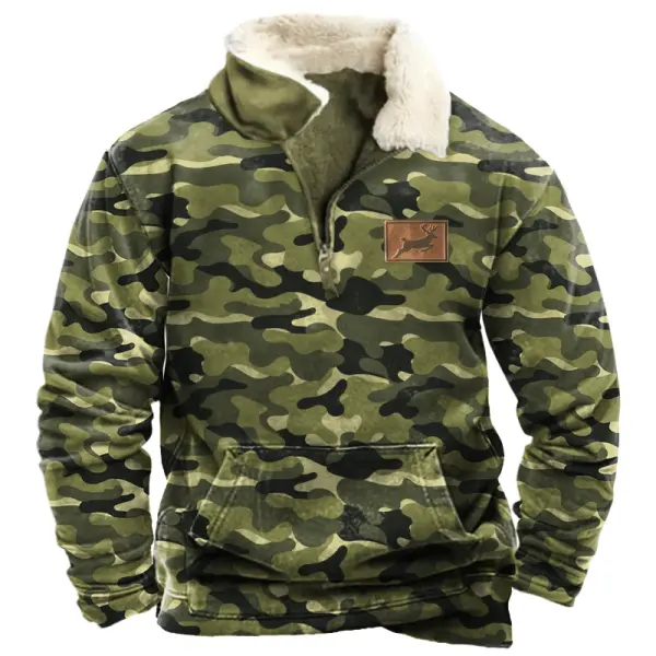Men's 1/4 Zipper Vintage Outdoor Hunting Print Military Green Camouflage Shirt Hoodie Only $32.99 - Cotosen.com 
