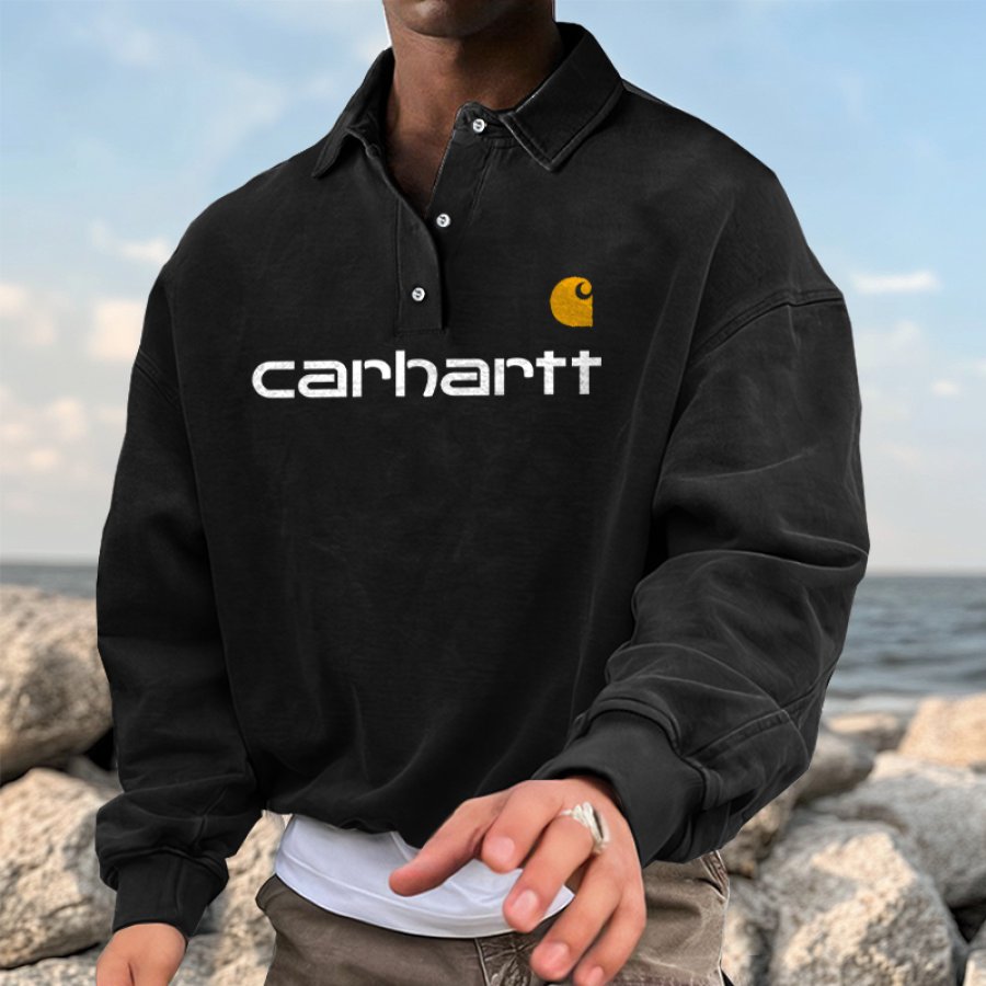 

Men's Carhartt Vintage Color Block Graphic Print Polo Sweatshirt Malbec