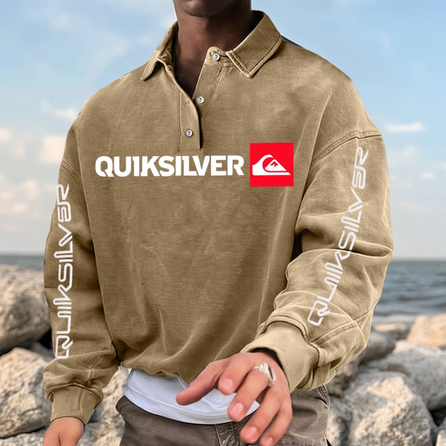 

Men's Vintage Streetwear Graphic Print Polo Sweatshirt