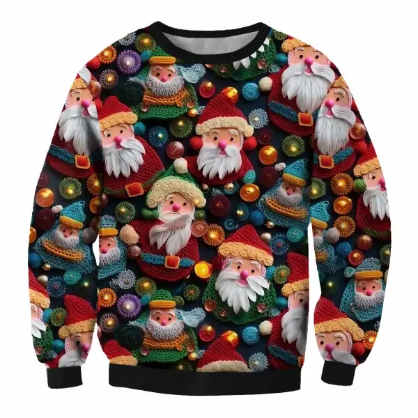 Men's Vintage Santa Print Crew Neck Ugly Christmas Sweatshirt - Wayrates.com 