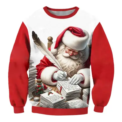 Men's Vintage Santa Write Greeting Card 3D Print Crew Neck Ugly Christmas Sweatshirt