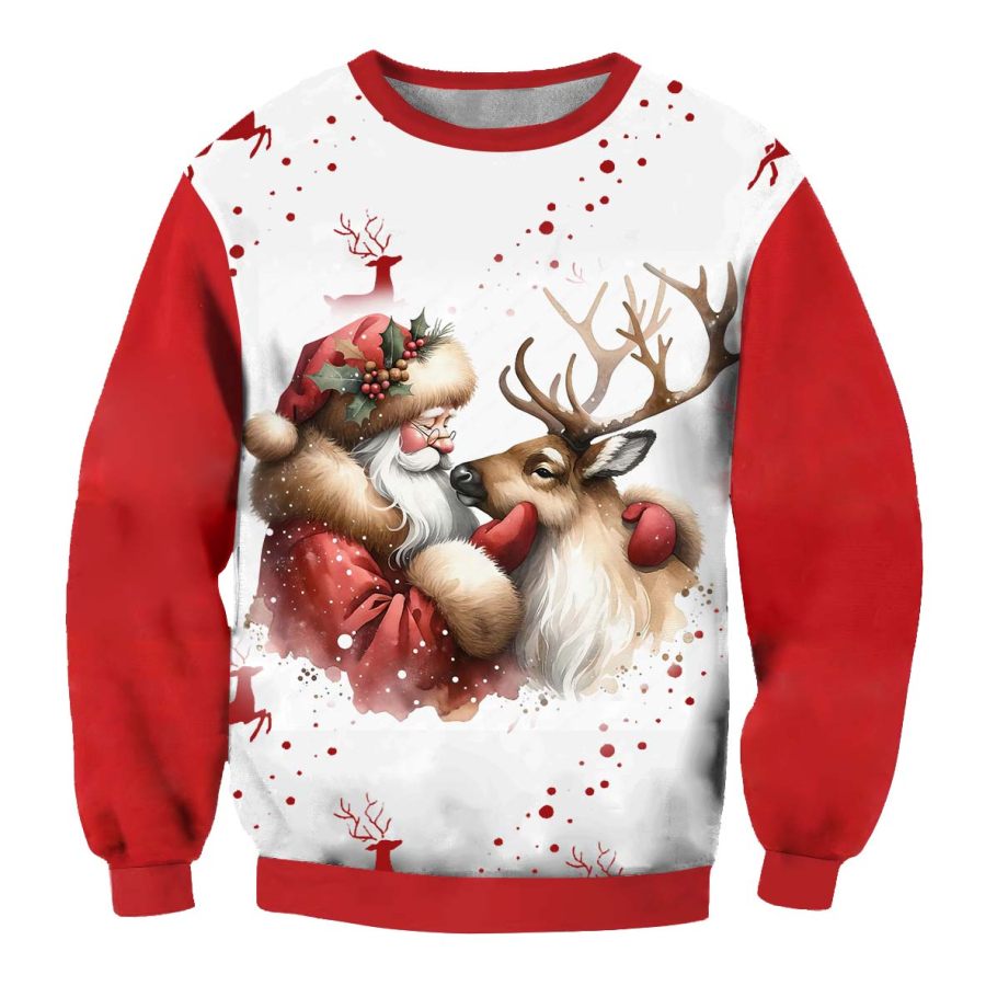 

Men's Vintage Santa Elk 3D Print Crew Neck Ugly Christmas Sweatshirt