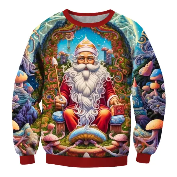 Men's Vintage Santa Claus 3D Print Crew Neck Ugly Christmas Sweatshirt - Wayrates.com 