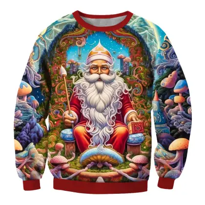 Men's Vintage Santa Claus 3D Print Crew Neck Ugly Christmas Sweatshirt